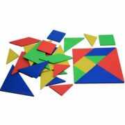 Set Tangram (4 culori, 28 piese) - din lemn reciclat
