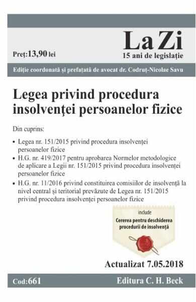 Legea privind procedura insolventei persoanelor fizice Act. 7.05.2018