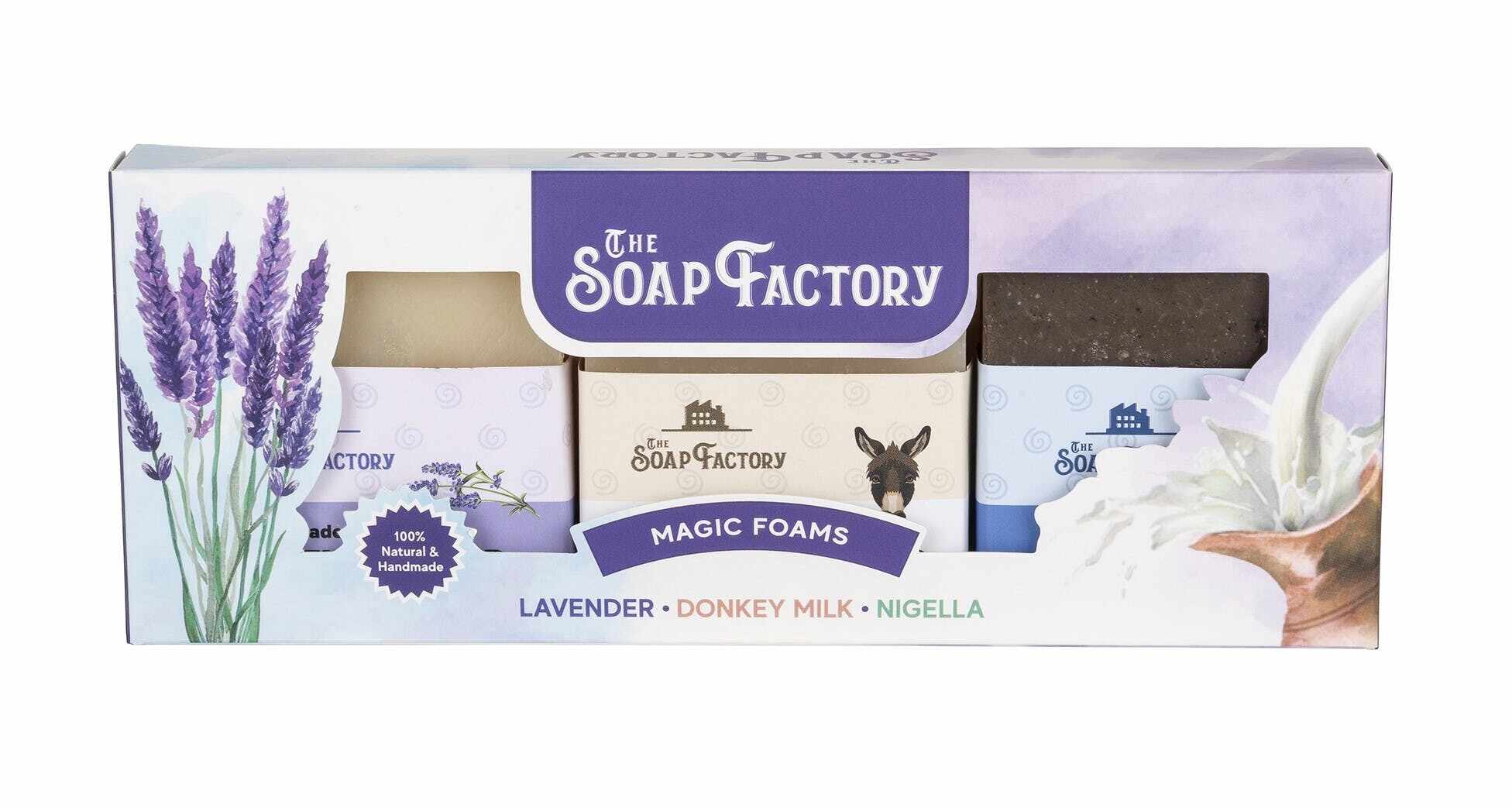 Set 3 Sapunuri Naturale cu Lavanda, Lapte de Magarita si Ulei de Chimion | The Soap Factory