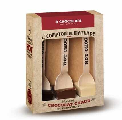 Set 3 lingurite ciocolata calda cuburi sortiment de ciocolata | Comptoir de Mathilde