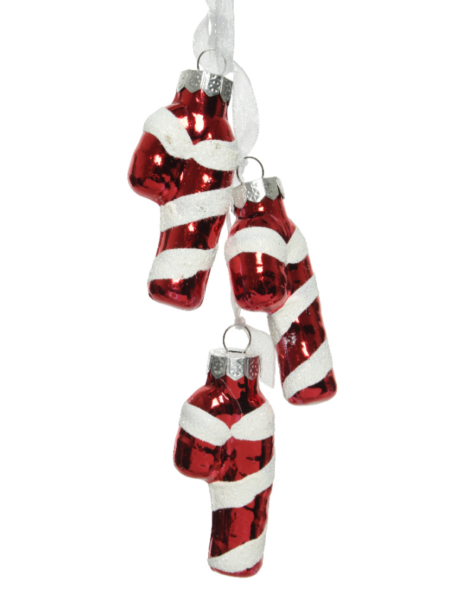 Ornament brad - Candy Cane Glass Matt White Glitter Stripes | Kaemingk
