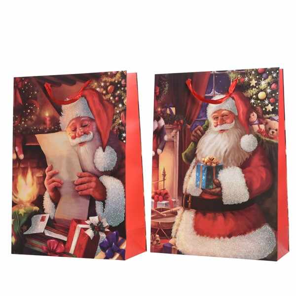 Punga de cadou - Glitter Santa, 32 cm - mai multe modele | Kaemingk