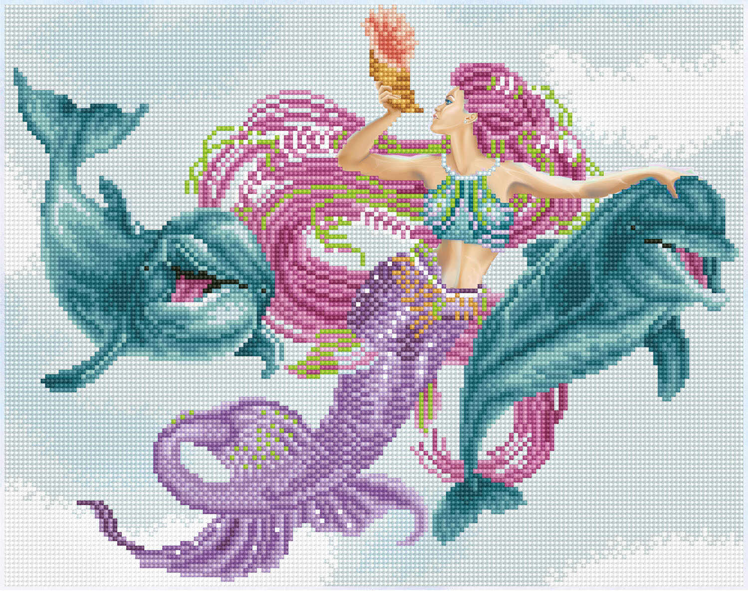 Tablou cu diamante - Sirena și prietenii, 47 x 37 cm