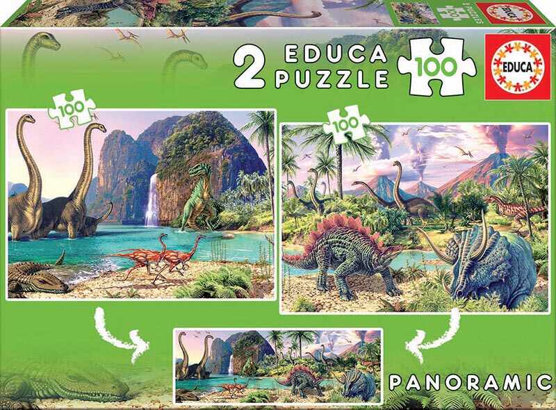 Set de 2 puzzle-uri din câte 100 de piese - Dinozauri