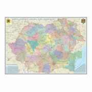 Romania si Republica Moldova. Harta administrativa /Harta de contur (verso), 600x470 mm, fara sipci (GHRA60)